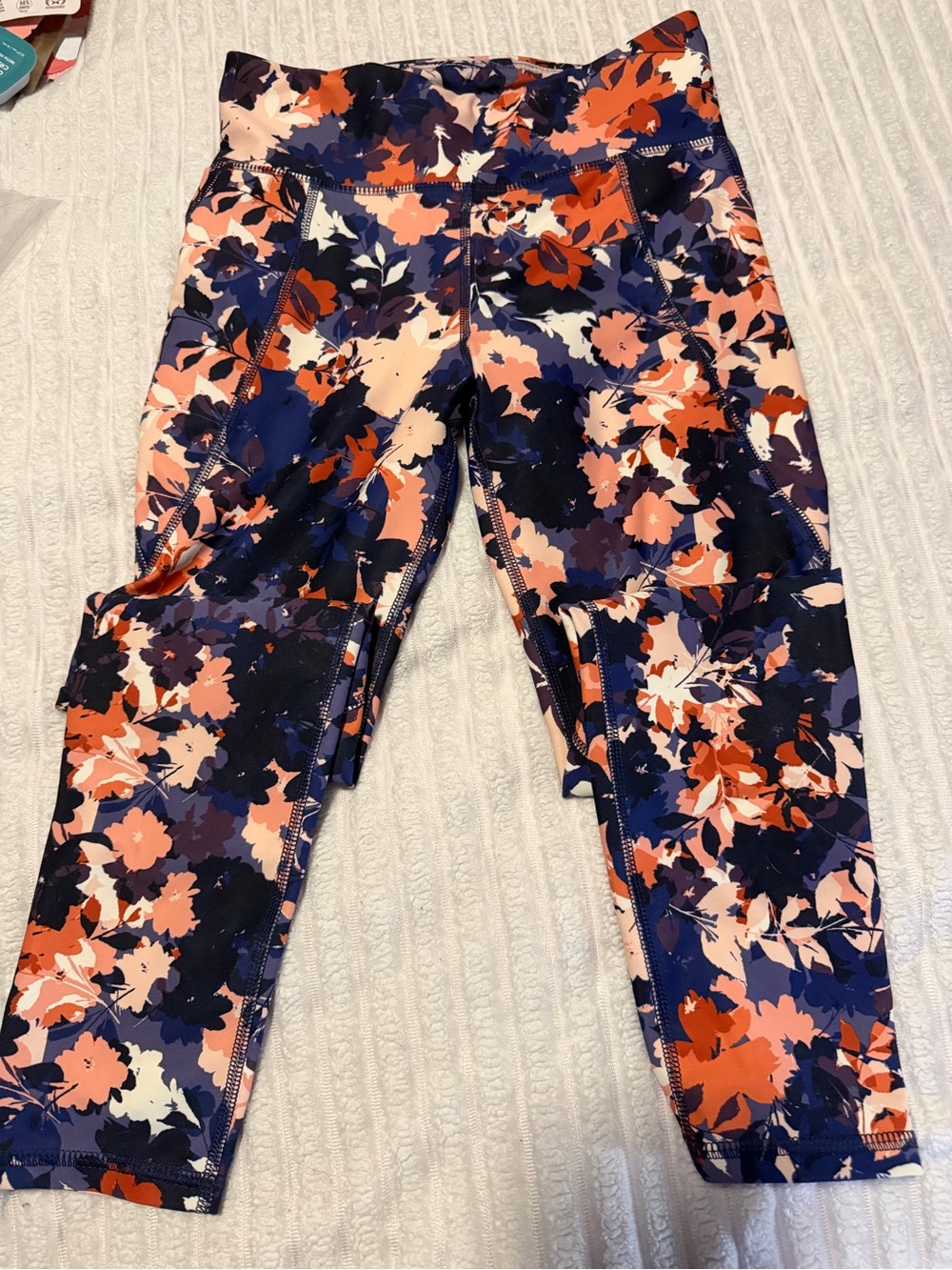 & Other Stories Floral Print High-Waist Leggings — Navy, Peach & Orange